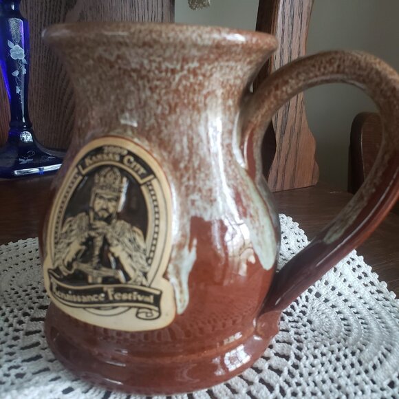 Kansas City Renaissance Festival 2009 Brown Hand Thrown Coffee Mug Cup Grey Fox - Picture 8 of 11